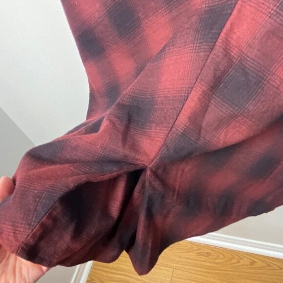 All Saints Kayla Plaid Shirt Dress Womens Size 2 Flannel Cotton Draped Burgundy - Picture 6 of 10